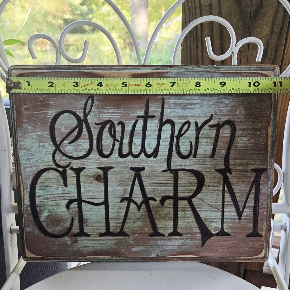 Handmade, Rustic, And Distressed Blue "Southern Charm" Sign - Picture 6 of 7